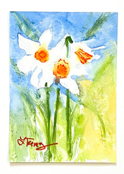 5x7 Sunny Daffodils- Original Watercolor Painting by Laura Trevey (view 2)