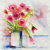 Summer Blooms Original Watercolor Painting 22x22 by Laura Trevey