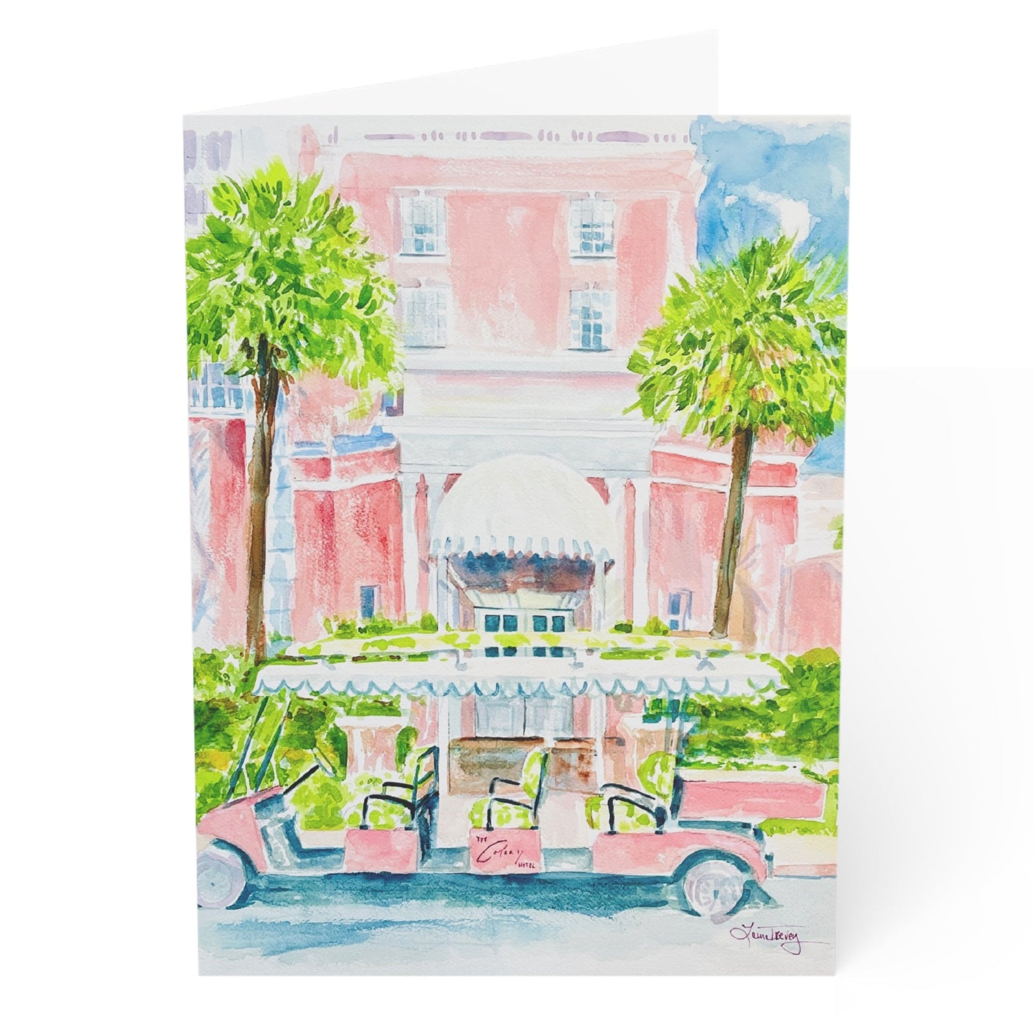 The Colony Hotel Greeting Card, Palm Beach watercolor folded card by Laura Trevey, blank inside with envelope