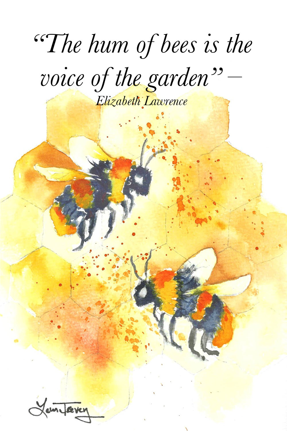 5x7 Two Honey Bees Watercolor Original Painting