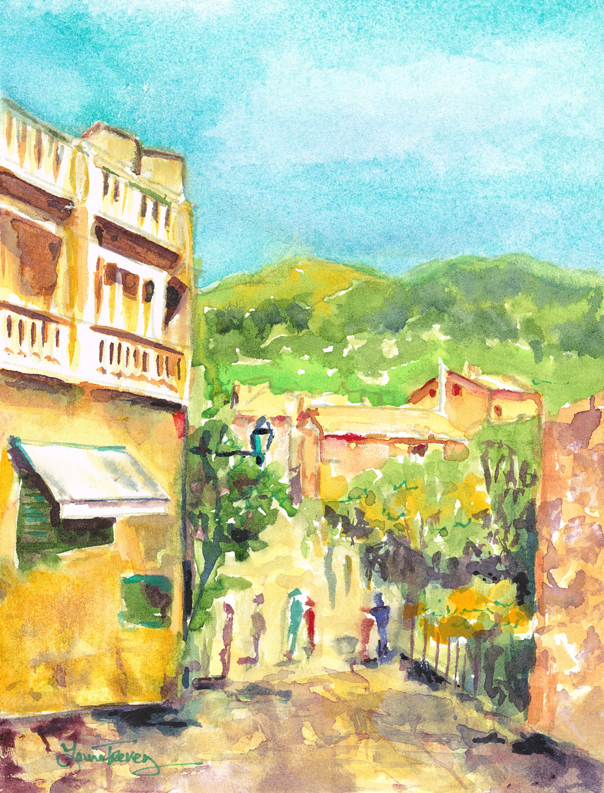 Valldemossa, Mallorca Watercolor Giclee Print by Laura Trevey