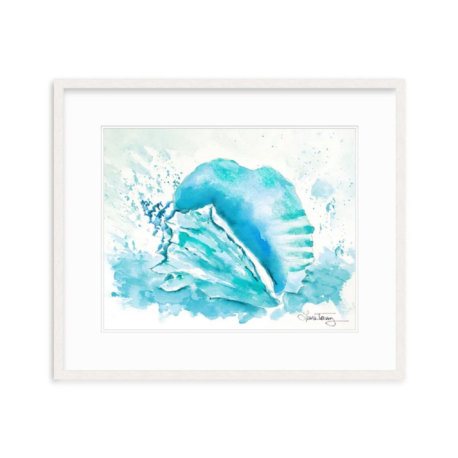Blue Conch Shell Coastal Giclee Print by Laura Trevey (view 2)
