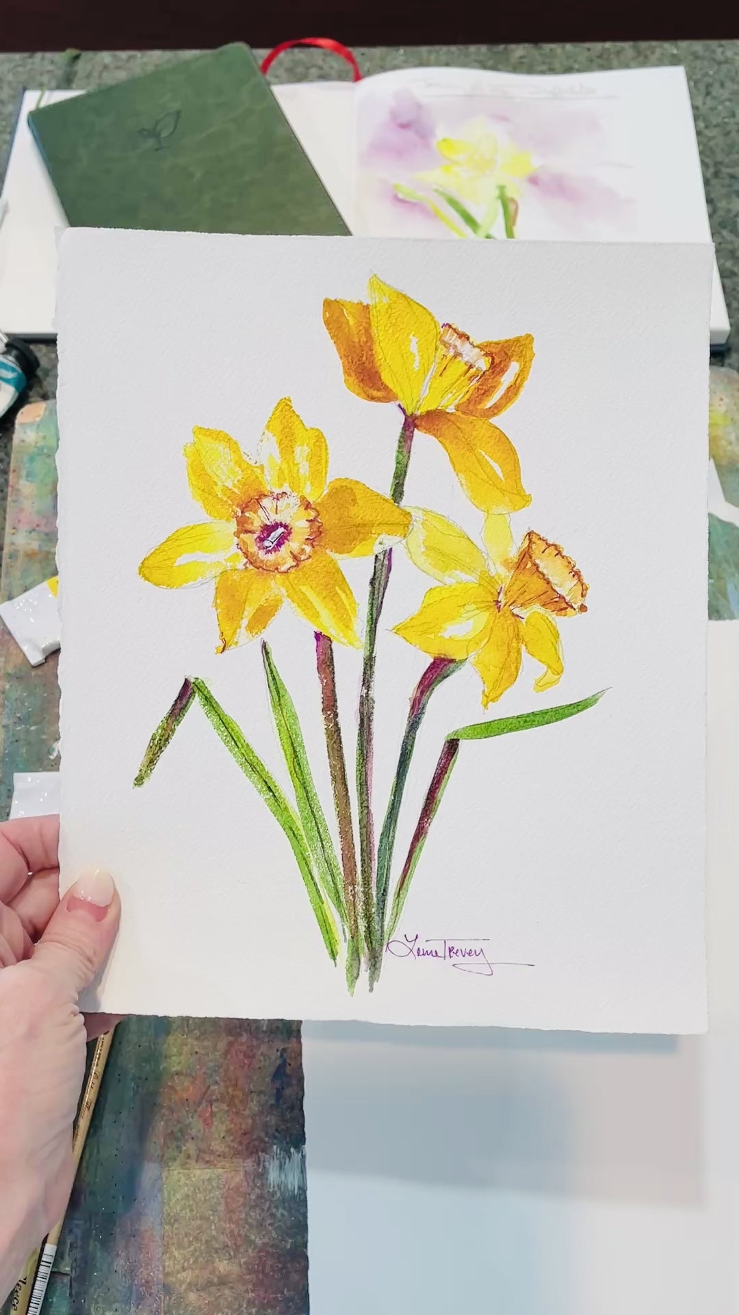 8x10 Spring Daffodils Botanical Watercolor Original Painting
