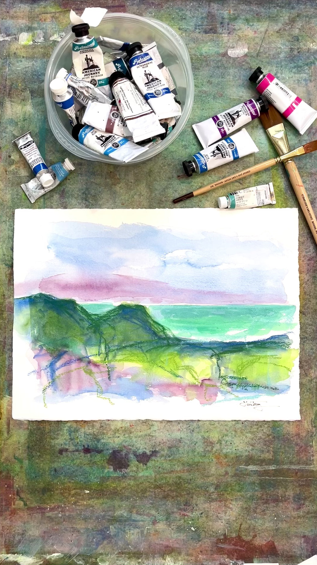 Rocky Road Seascape Watercolor 11x15