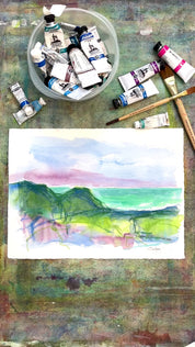 Rocky Road Seascape Watercolor 11x15