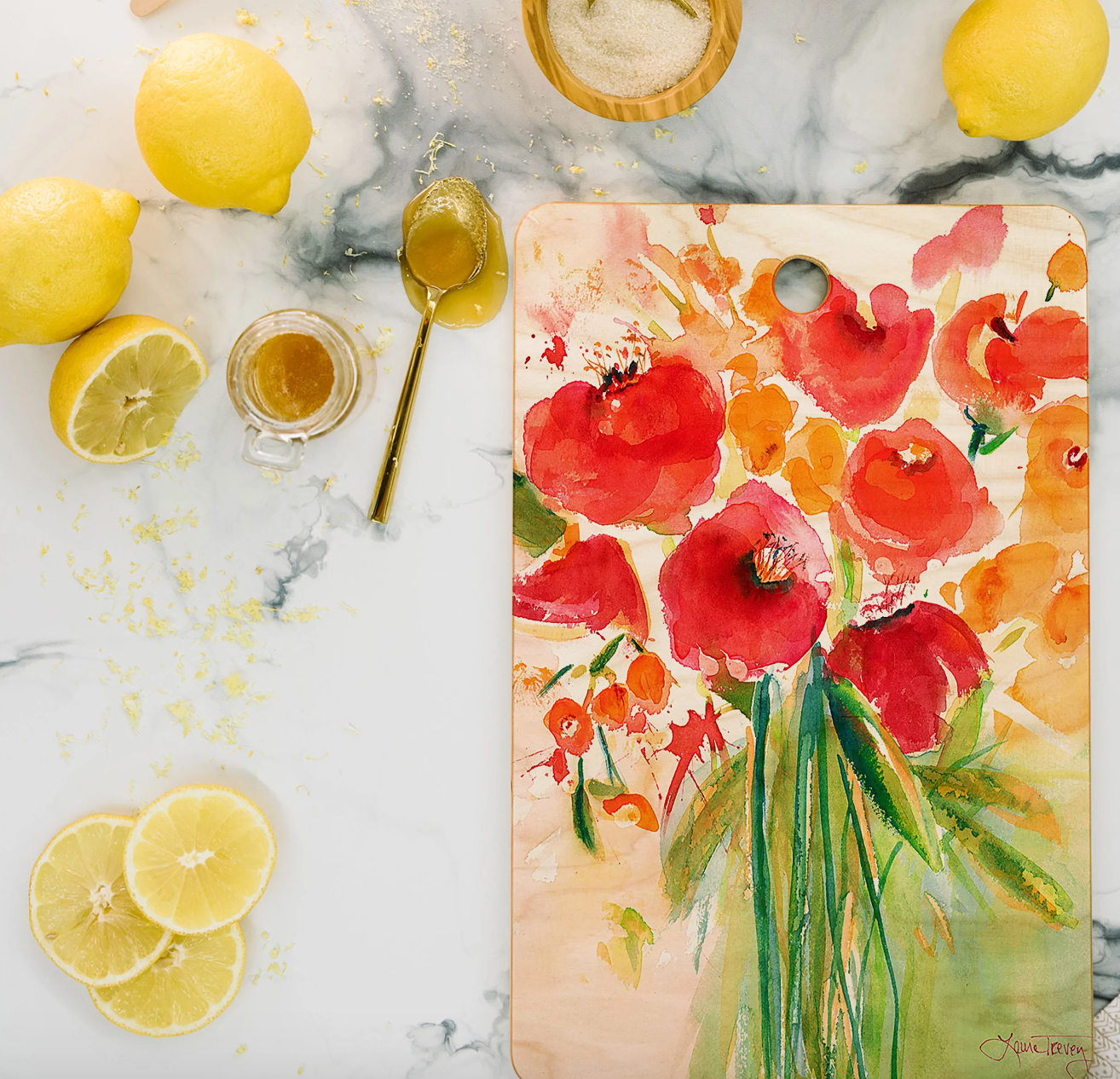 Bamboo Cutting Board with Floral Design