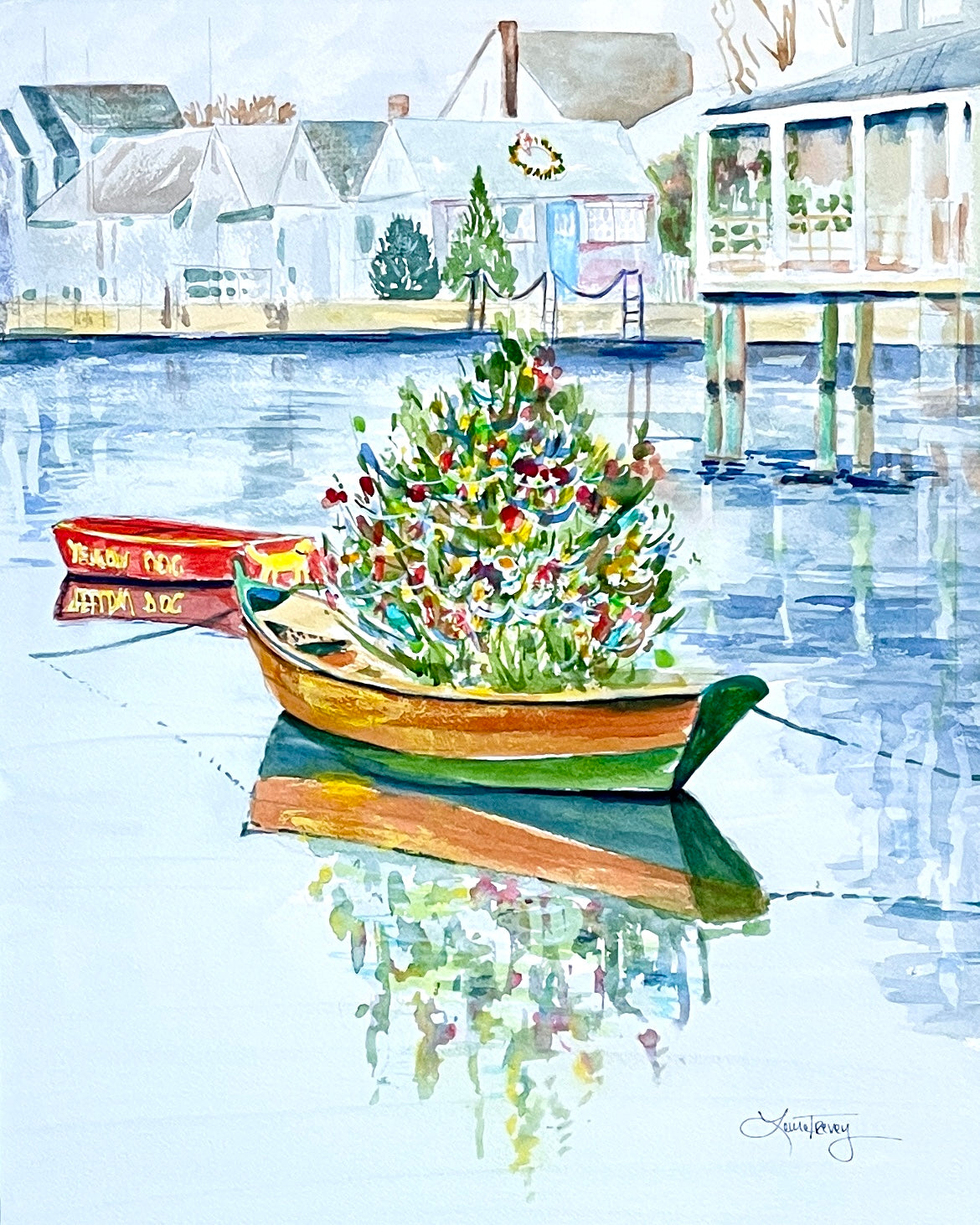 Christmas on Nantucket Watercolor Giclee Print by Laura Trevey