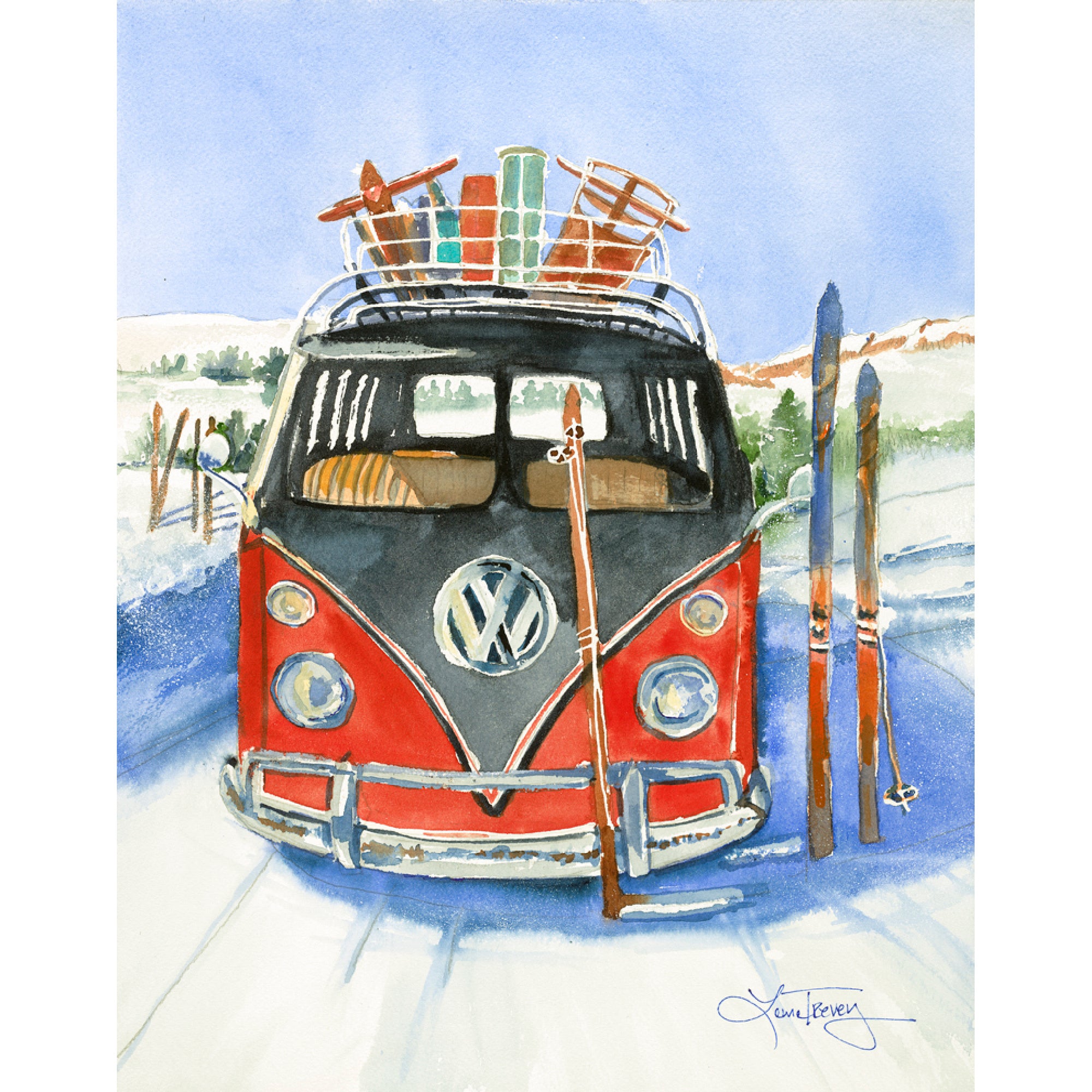 Winter Weekends Watercolor Giclee Print by Laura Trevey