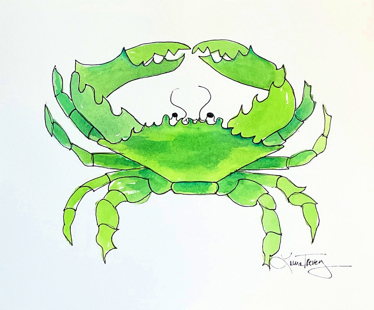 Lime Green Crab Coastal Watercolor 9x11