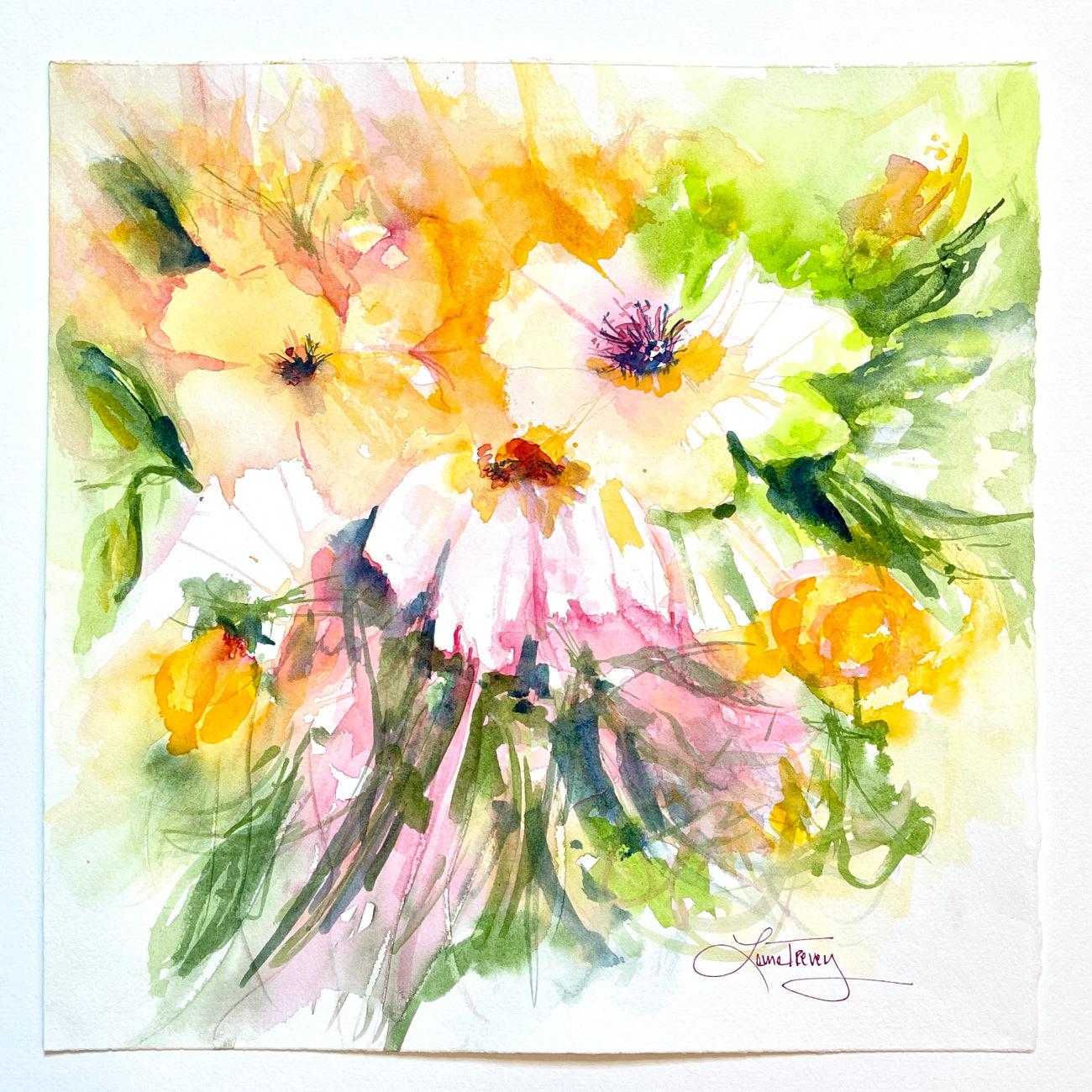 Orange Sherbet Watercolor 20x20 by Laura Trevey