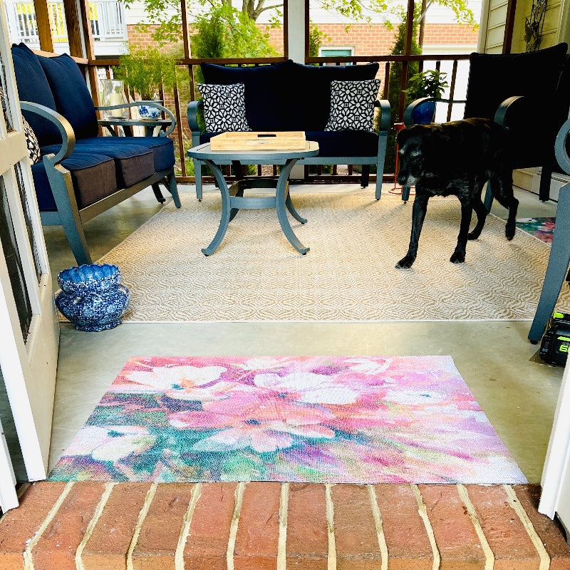 Outdoor Door Mat with Floral Design