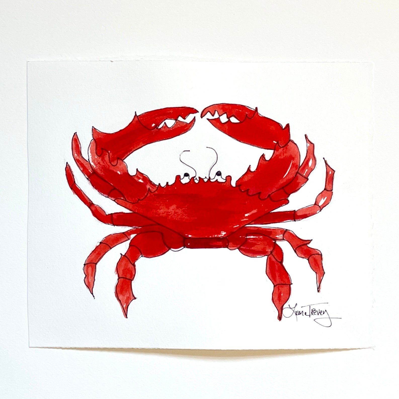 Red Crab Original Watercolor 9x11 - Laura Trevey Coastal Art
