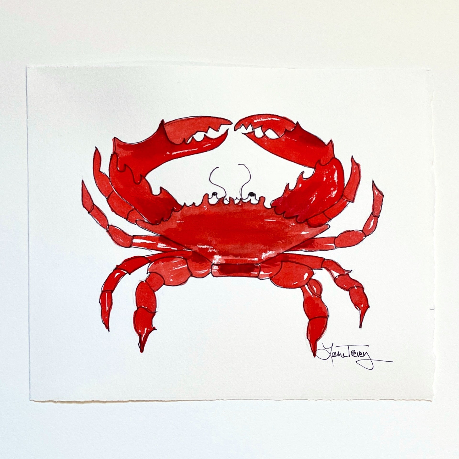 Red Crab II Coastal Watercolor 9x11 by Laura Trevey (view 2)