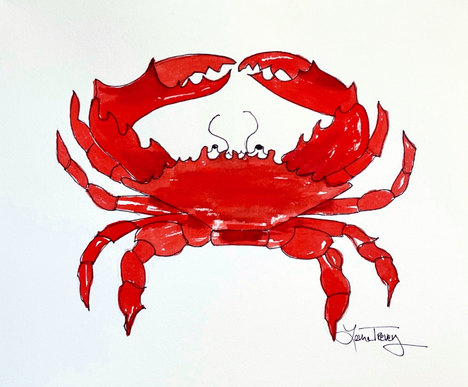 Red Crab II Coastal Watercolor 9x11 by Laura Trevey