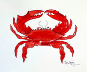 Red Crab II Coastal Watercolor 9x11 by Laura Trevey