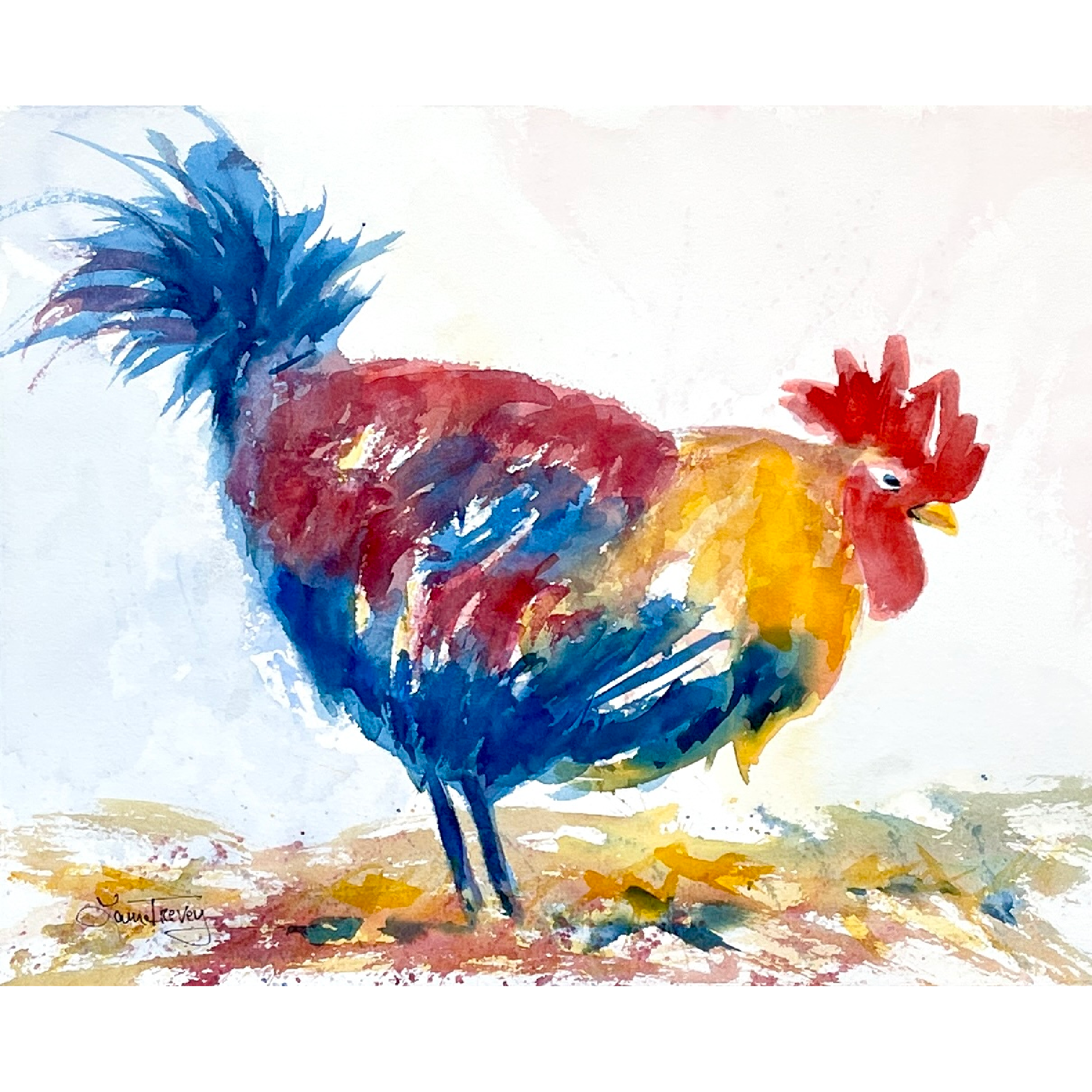 Harold the Rooster Watercolor 11x14