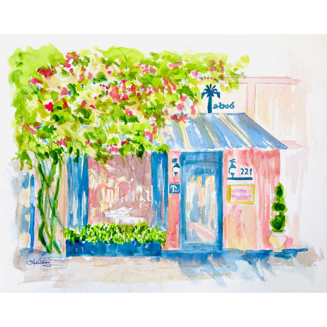 Ta-Boo Restaurant Watercolor Print by Laura Trevey