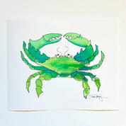 9x11 Turquoise Green Crab Original Coastal Watercolor Painting by Laura Trevey (view 4)