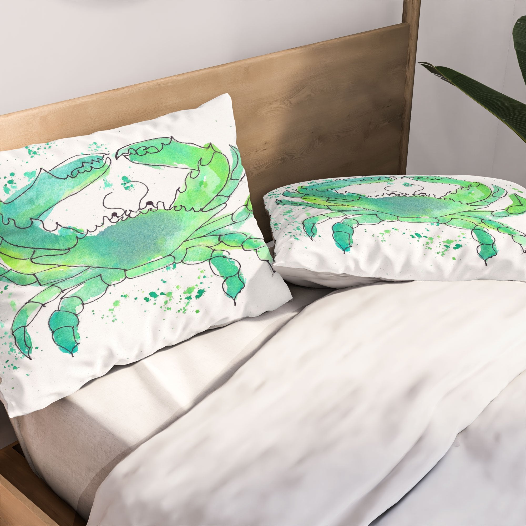 Seafoam Green Crab Pillow Shams